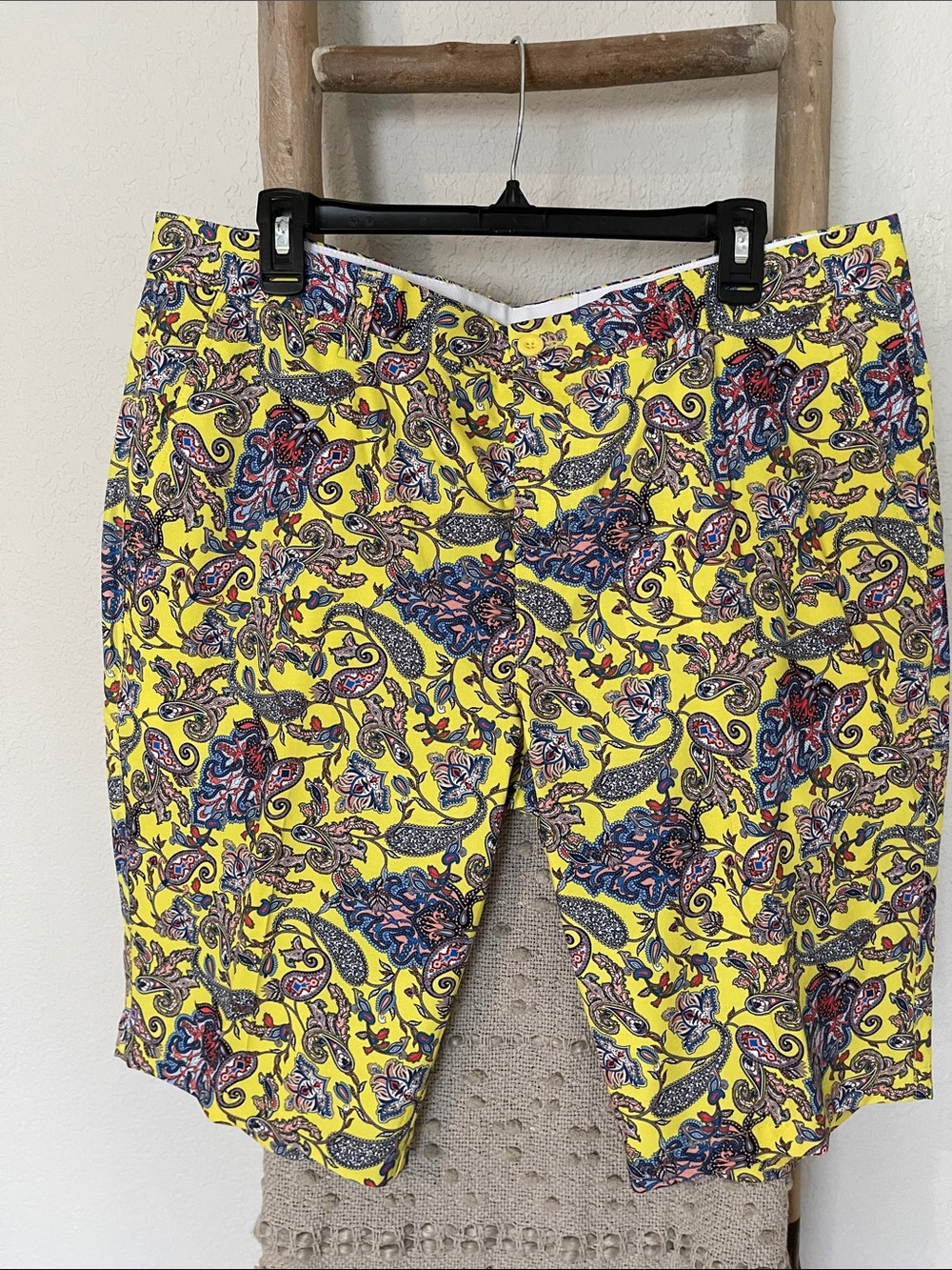 Bright Yellow Paisley Print Shorts